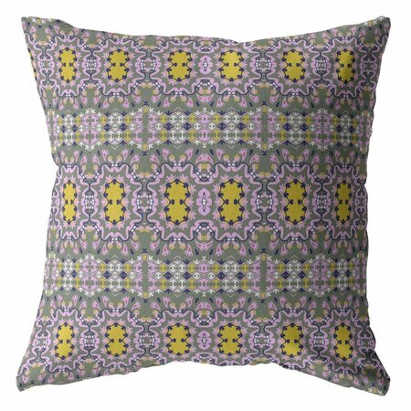 PALACEDESIGNS 18 in. Geofloral Indoor & Outdoor Throw Pillow Purple & Yellow PA3098998